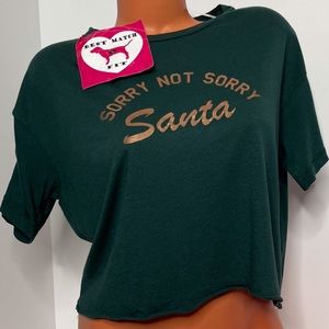 PINK Victoria’s Secret S M T-shirt Cropped Crewneck Holiday Shine Santa Soft
